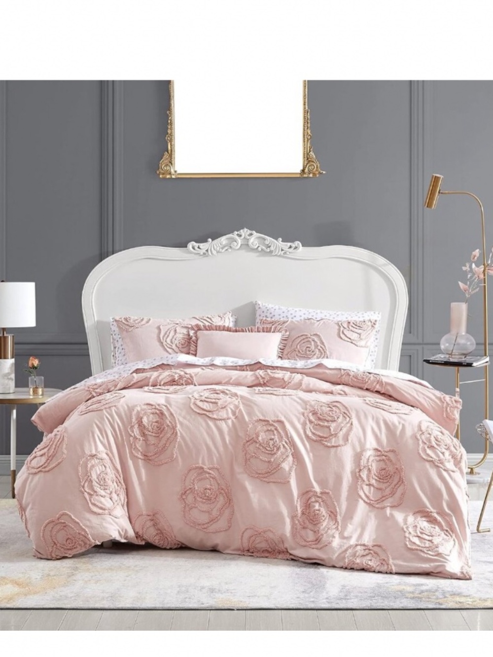 Betsey Johnson Pink Rambling Roses King Duvet Cover Set cottage bohemian